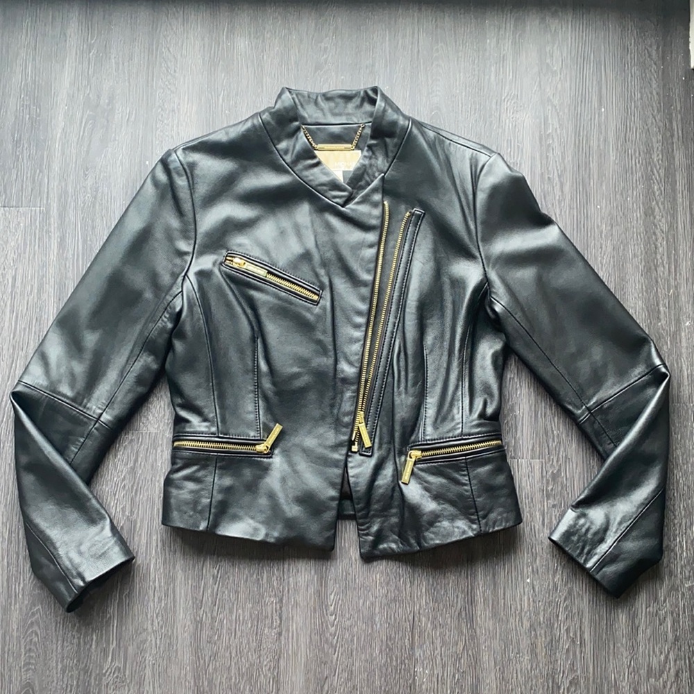 Michael Kors Black Leather Jacket, Size 6